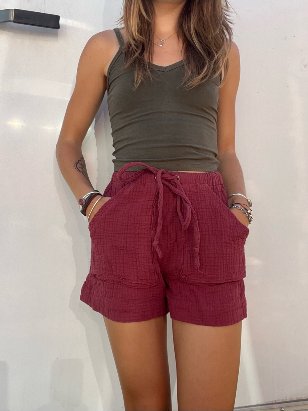 Cotton/linen blend flowy shorts